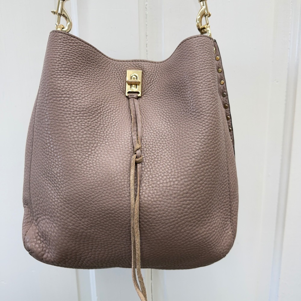 Rebecca Minkoff Darren Taupe Pebbled Leather Small Hobo Crossbody Bag HF18IDND28